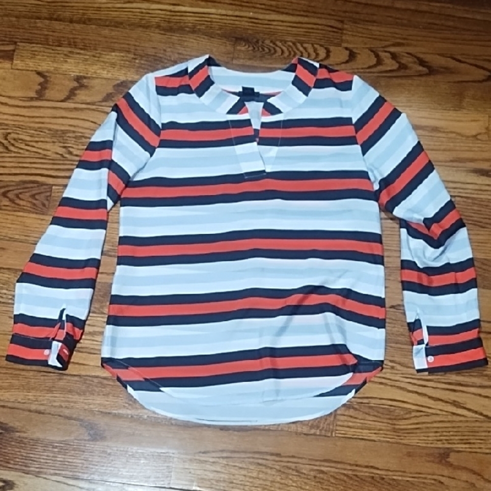 Ann Taylor Striped Blouse - Red, Blue And White